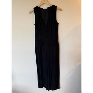 Et Clet Sleeveless Button Front Straight Leg Jumpsuit V-Neck Black Women's Small